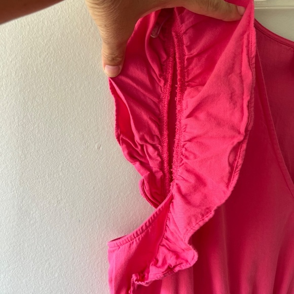 Universal Thread Sz L Flutter Sleeve Mini Dress Pink Elastic Waist Hand Pockets - Picture 4 of 10